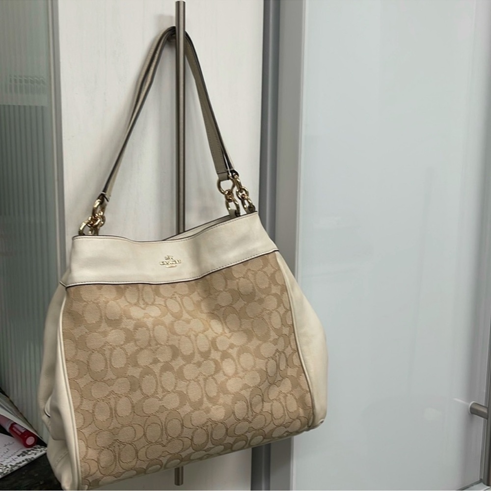 Coach Lexi SignatureDBL Strap Shoulder Leather Ivory/BeigeH1757-F57612 + wallet